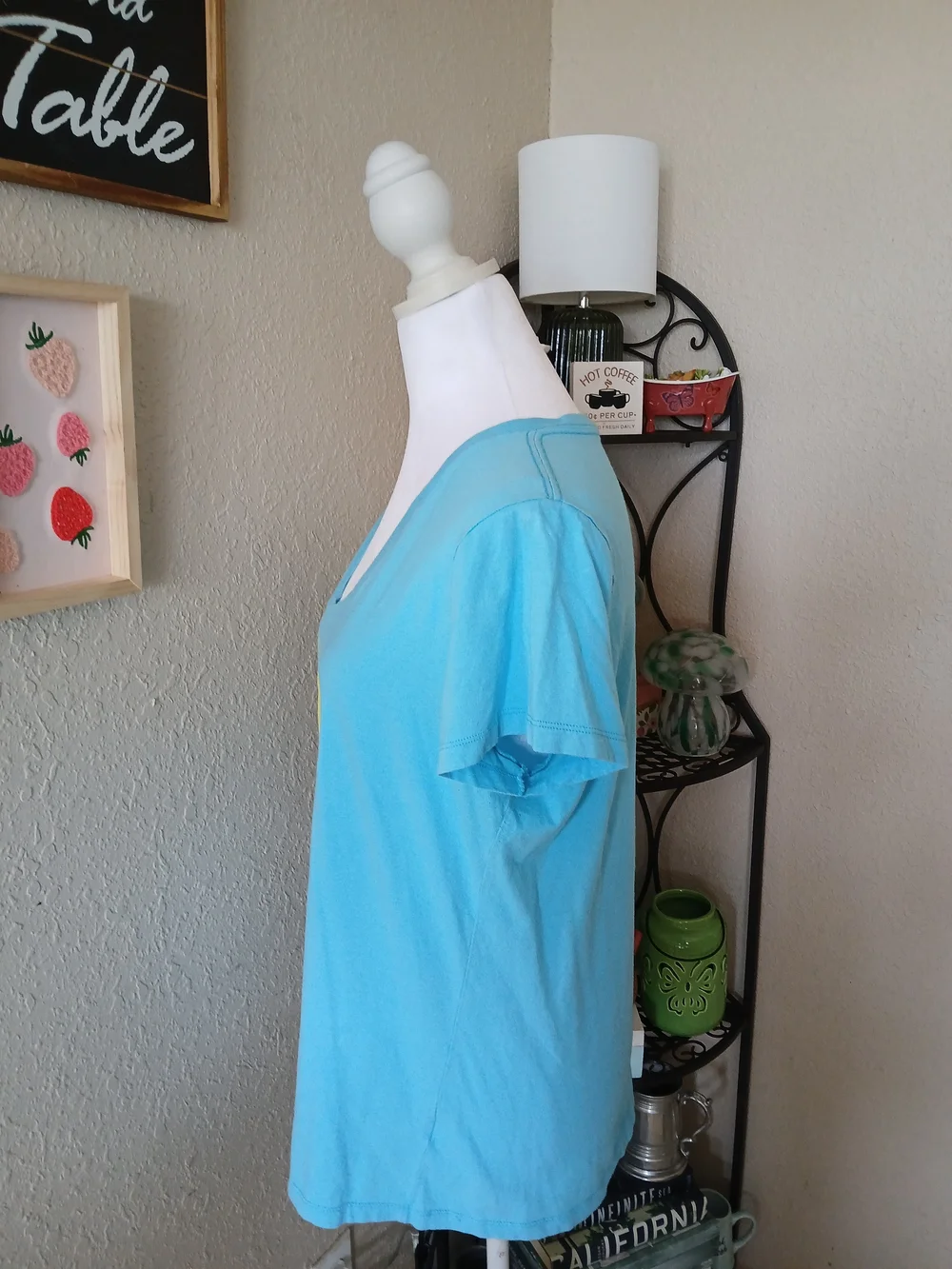 The North Face Women’s V-Neck Tee in Aqua with Multicolor Logo - Picture 5 of 7